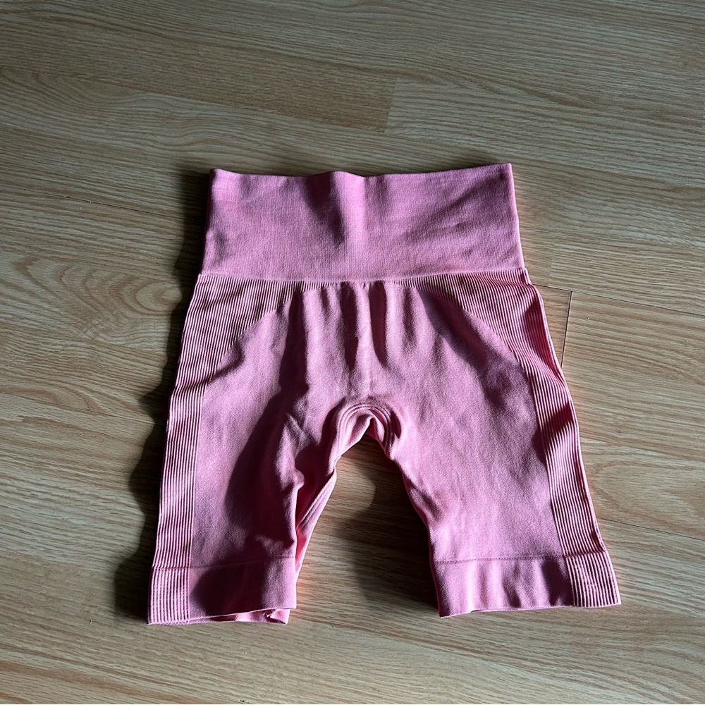 Set Active Light Pink Seamless Ribbed Biker Athletic Shorts XS Small